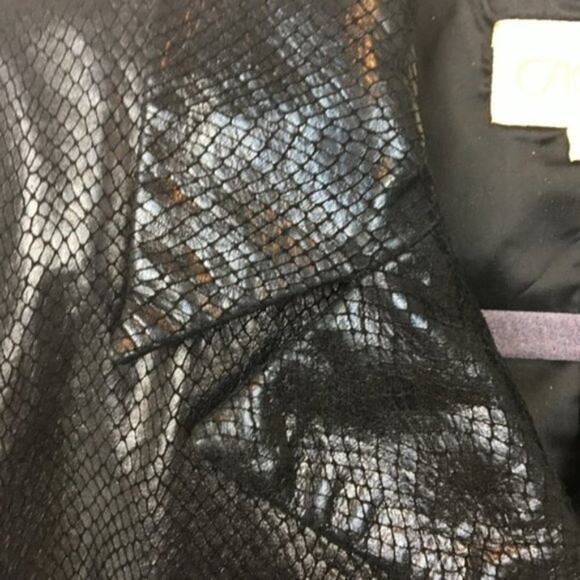 Cache Leather Jacket Vintage Snakeskin Embossed Black Glam Goddess Retro Size 6 - Picture 4 of 13